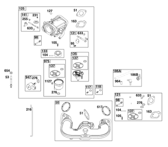 Carburetor Group Diagram and Parts List for 40N877-0037-B5  Briggs and Stratton Engine